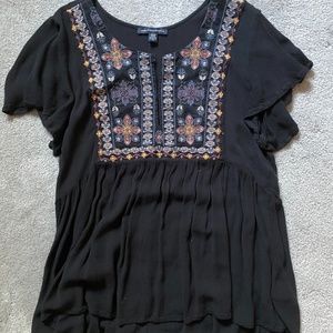 American Eagle Navy Blue Embroidered Top